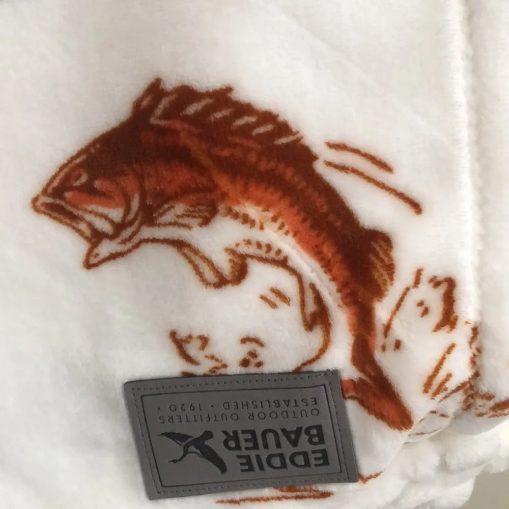 Eddie Bauer Multicolor Nature FISHING Print Plush Throw